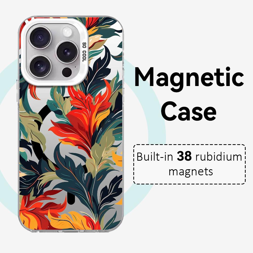 Luxury Fashion Leaves Phone Case For IPhone 17 16 15 14 13 12 11 Pro Max Air Magnetic Matte Laser Metallic Phone Funda
