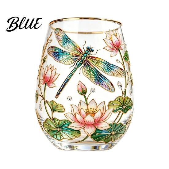 Patterned Translucent Glass Cup Egg Shape Clear Lead-Free Crystal Enamel Painted Golden Rim C