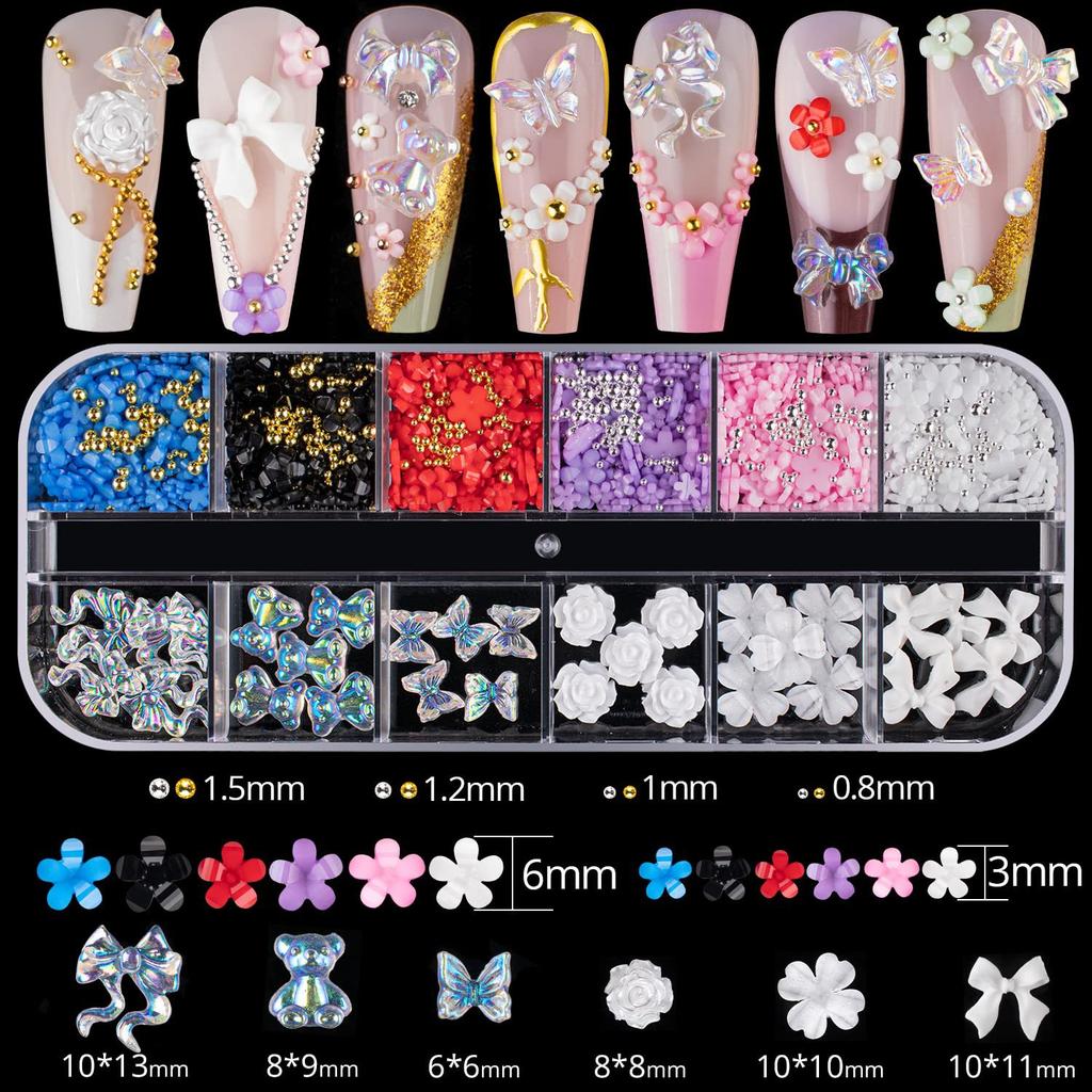 Nailart Schmuck Kleine Blume Aurora Schleife Perle Niete Kleine Accessoires Super Flash Kleiner Diamant 12 Gitter Gemischtes Nagelset