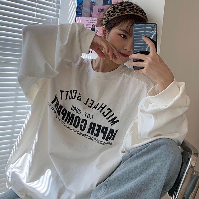 Women Long Sleeve O Neck Loose Pullovers Female Tops Solid Color Sweatshirts