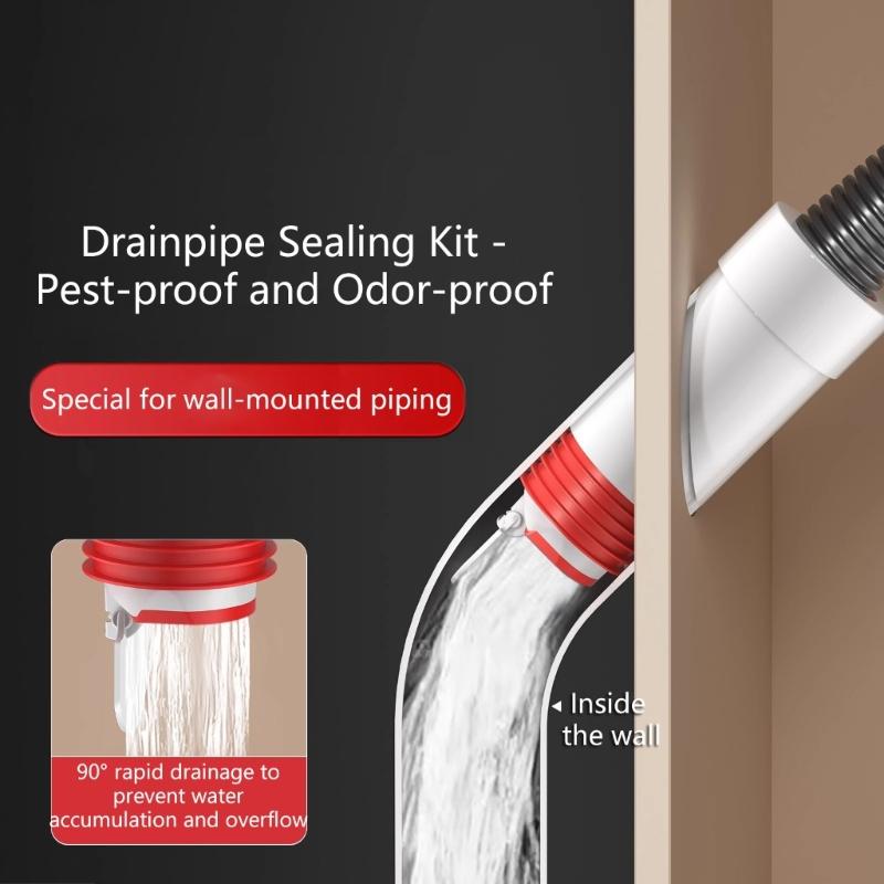 Wall Drainage Seal Plug 50mm PVC Pipe Odor Barrier Plug Bathroom Sink Drain Cover 45 Degree Sealing Plug Rings