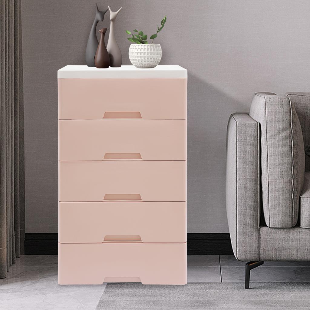 5-Tier Tall Plastic Storage Cabinet with Drawers, Multi-Purpose Organizer for Bedroom Closet Office, Pink Modular Drawer Unit