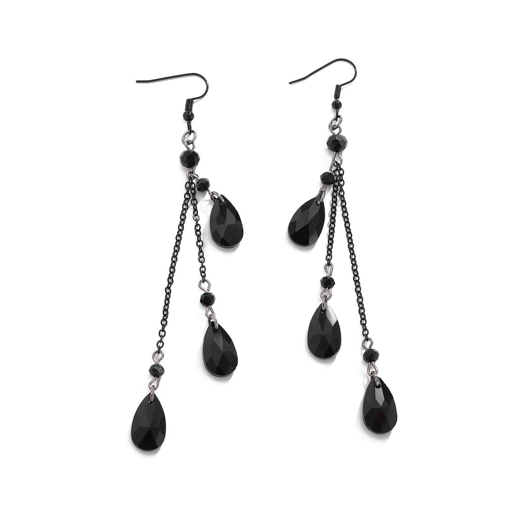 Ingemark Trendy Long Tassel Droplet Imitation Crystal Pendent Earrings Women Elegant Black Chain Piercing Drop Earrings Jewelry