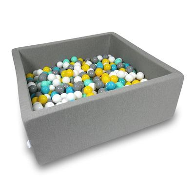 Dry Pool 110x110x40cm Gray with 600 Balls: White, Gray, Turquoise, Yellow, Mint