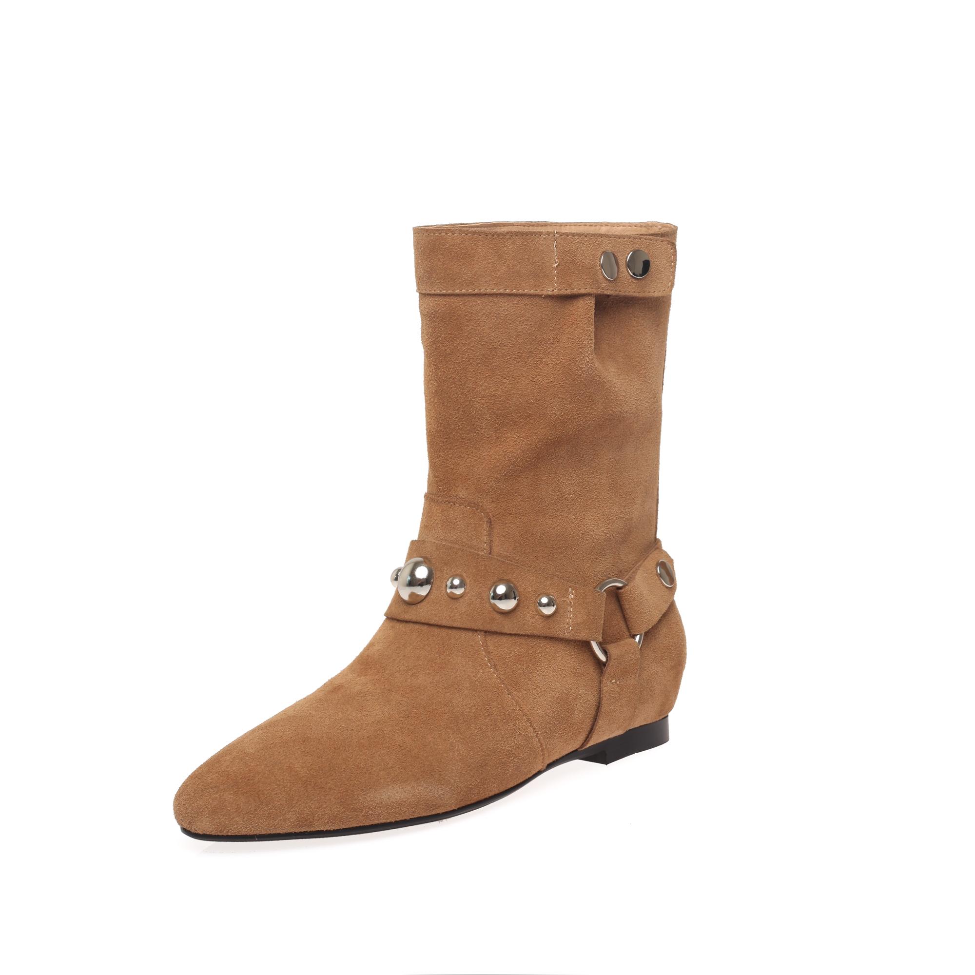 

New Autumn Women Fashion Increase Height Round Toe Winter Cow Suede Chelsea Boots Western for Adult Women 39