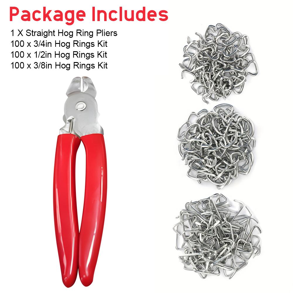

300 шт. колец для свиней с набором прямых плоскогубцев для колец для свиней 3/4 1/2 3/8 оцинкованные кольца для свиней для клеток домашних животных, веревки, поделок своими руками красный