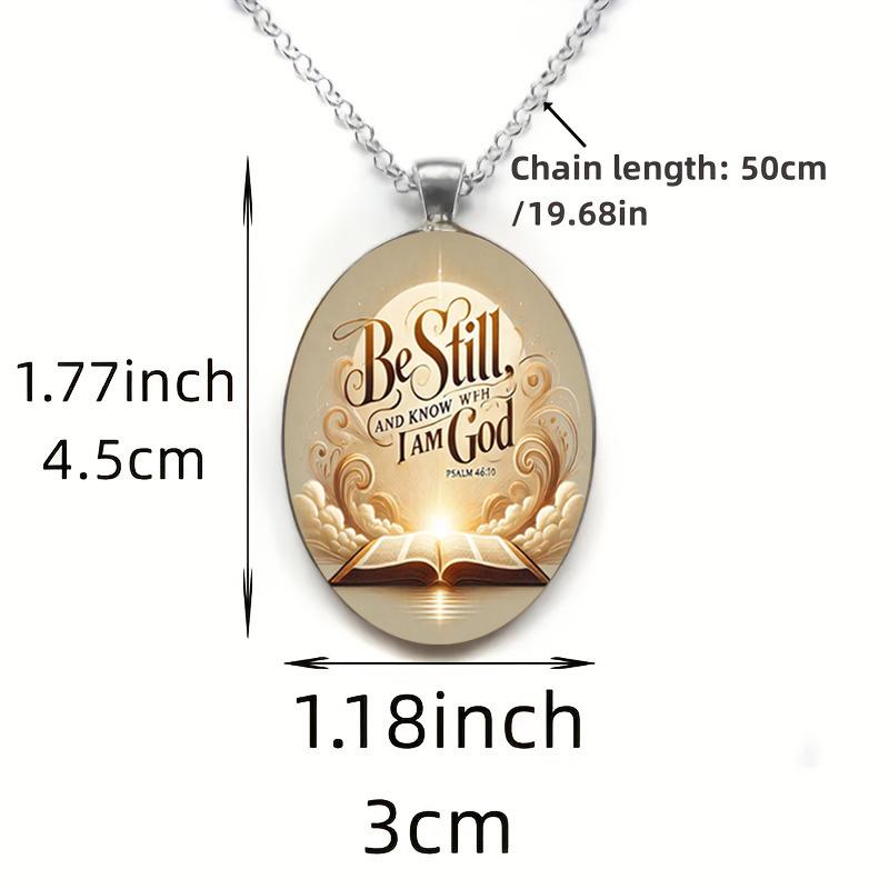 A Christian women's Bible verse religious pendant necklace, time gem glass pendant stainless steel necklace for men and women