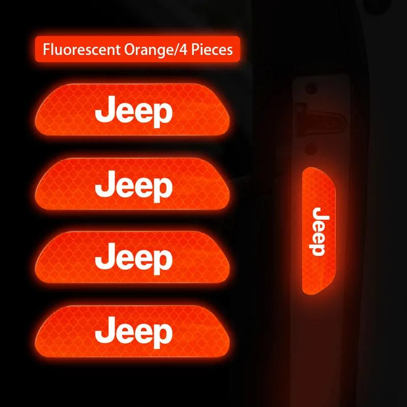 For Jeep 4PCS Reflective Car Door Sticker Safety Warning Reflector Mark For Jeep Grand Cherokee Wrangler JK Gladiator Compass