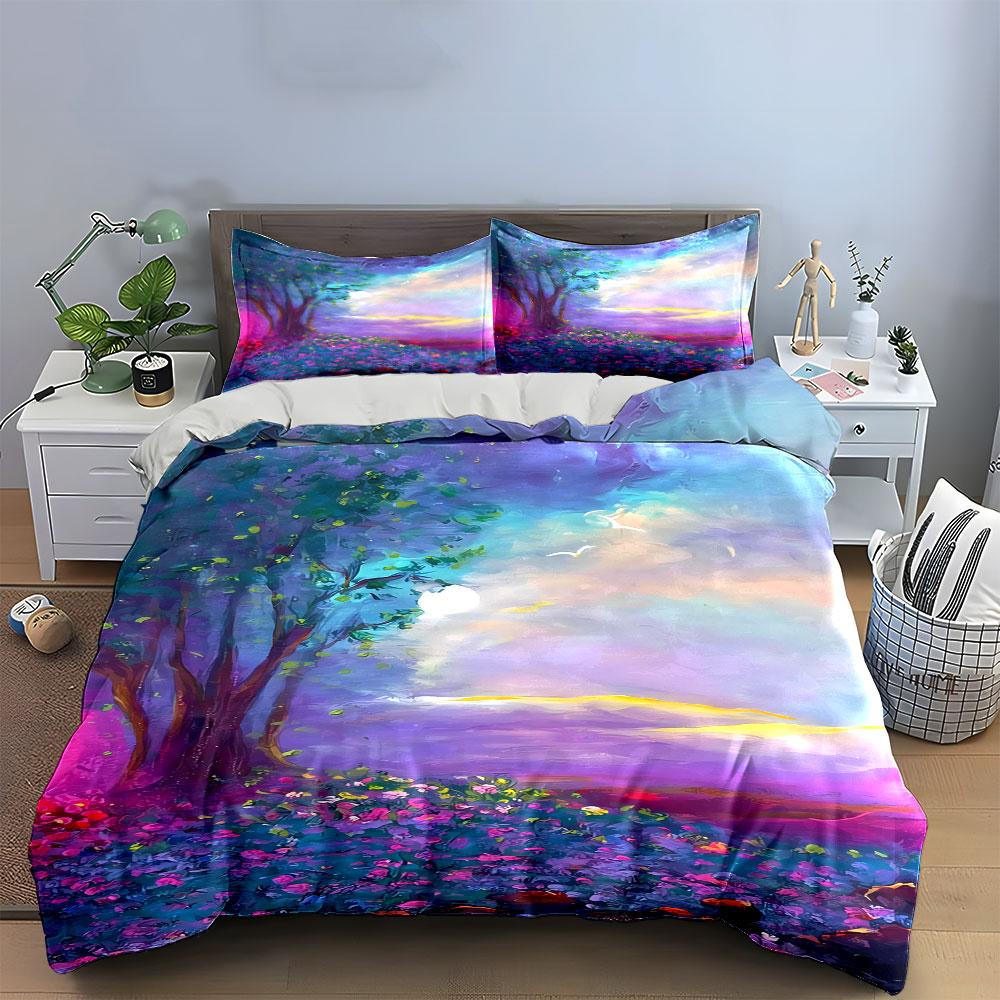 Colorful trees and landscape. Bedding sets Duvet cover sets Duvet covers Pillowcases(1 * Duvet Cover 2 * Pillowcases without duvet insert)