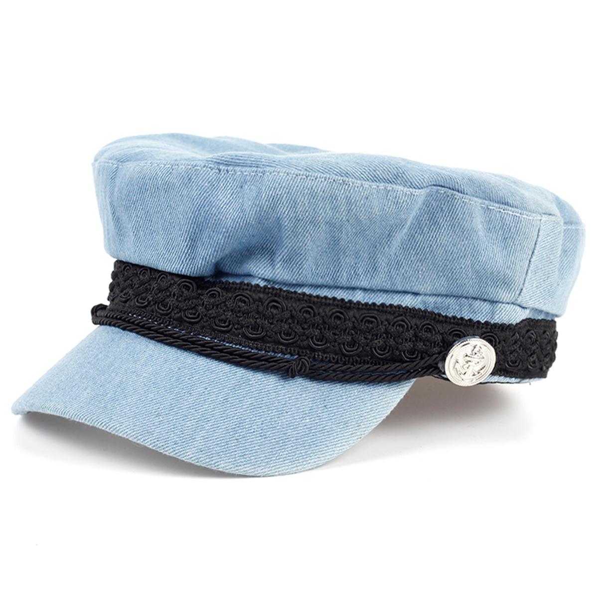 

Белая Пряжка Ремешок Кружево Джинсовый Синий Темно-синий Шляпа Модная Женская Берет Шапка Художник Кепки Газетчика Шляпы с Плоским Верхом синий
