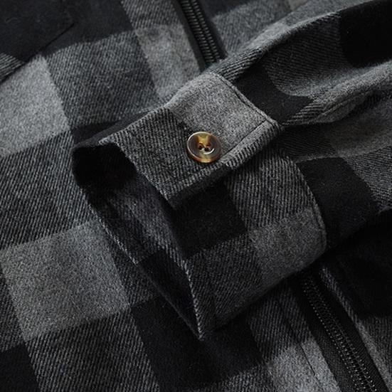 Men Fall Spring Hoodie Contrast Color Plaid Print Drawstring Hooded Long Sleeve Zipper