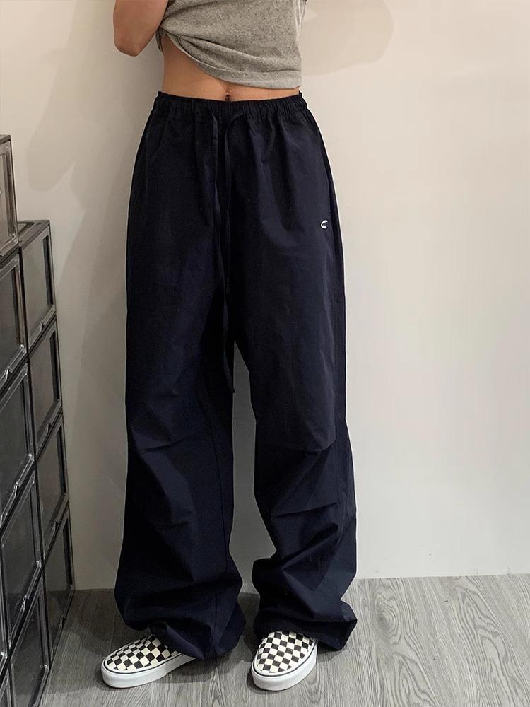 Navy Blue Women's Versatile Yamamoto Straight-Leg Water-Resistant Wide-Leg Sweatpants - New Spring/Autumn Style