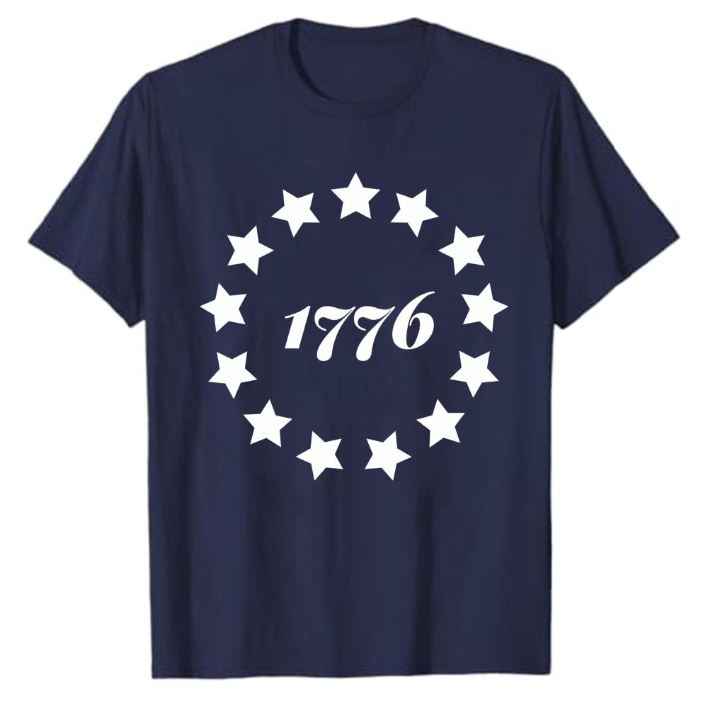 Vintage 1776 Circle 13 Stars Print Tshirt Patriotic Usa Graphic Short Sleeve Casual Outdoor Holiday Daily Wear Tee Fashion Trend