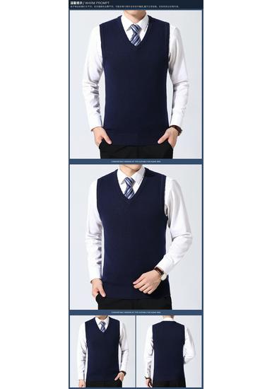 Autumn 2024 Men's V-Neck Loose Knit Wool Vest – Solid Sleeveless Style