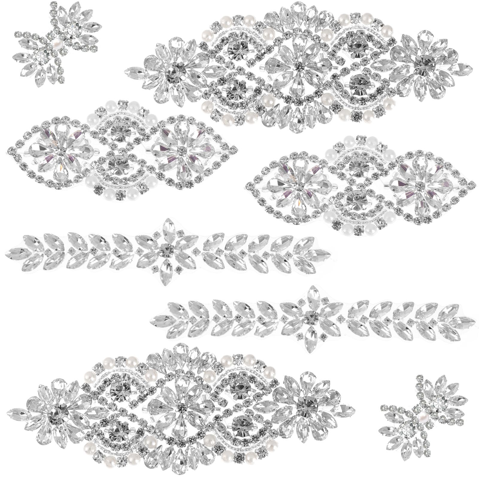 

8 Pieces Crystal Rhinestone Applique Silver Wedding Applique Iron On Rhinestone чёрный