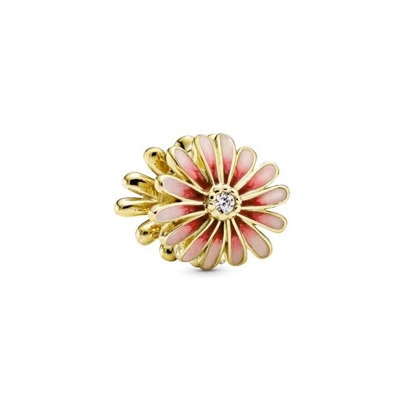 Popular Goods Sparkling Flower Pink And Gold Series Charm Bead Pendant Fit Original Silver Bangle Necklace Jewelry Gift