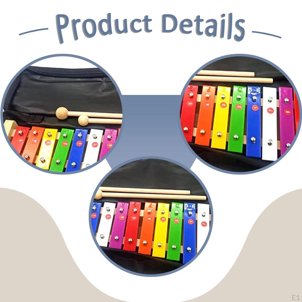 Rainbow Xylophone Glockenspiel 15 Note Christmas Gift with Wooden Beaters Multi Colored for Kids