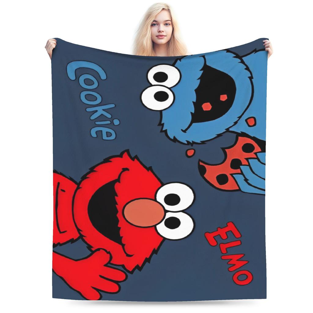 S-Sesame Street Elmo Cookie Wool Blanket Sesame Street Cartoon Comedy Funny Throw Blanket for Home 125*100cm Bedspreads