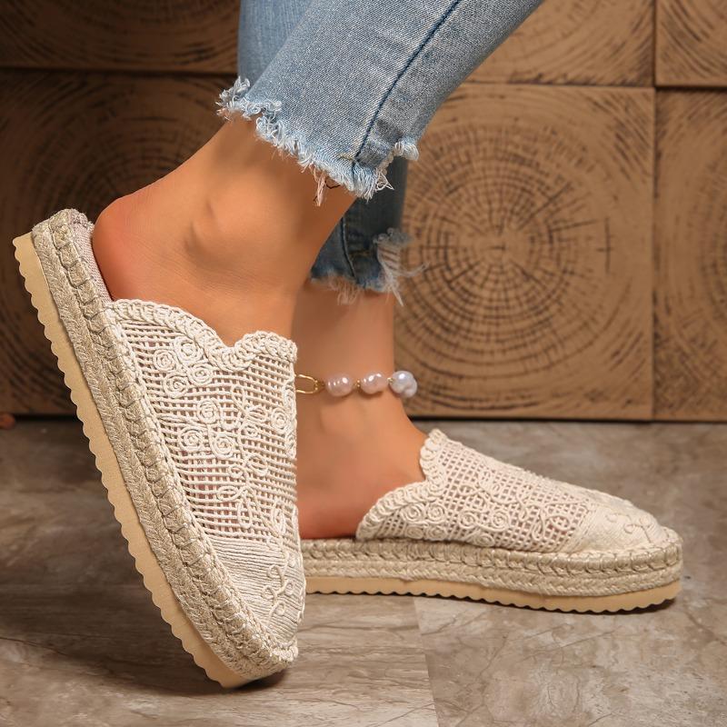 Fashion Weave Mesh Flats Women Slippers Casual New Mules Shoes Cozy Platform Slingback Sandals 2025 Summer Flip Flops Walking Zapatillas