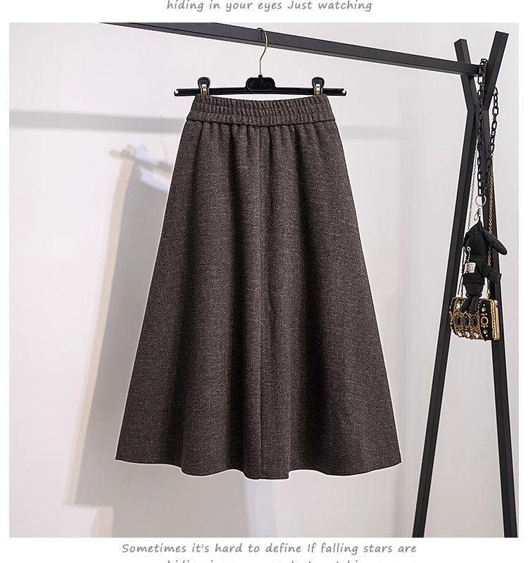 Women's High-Waist Pleated A-Line Midi Skirt - Thickened Autmn/Winter Style