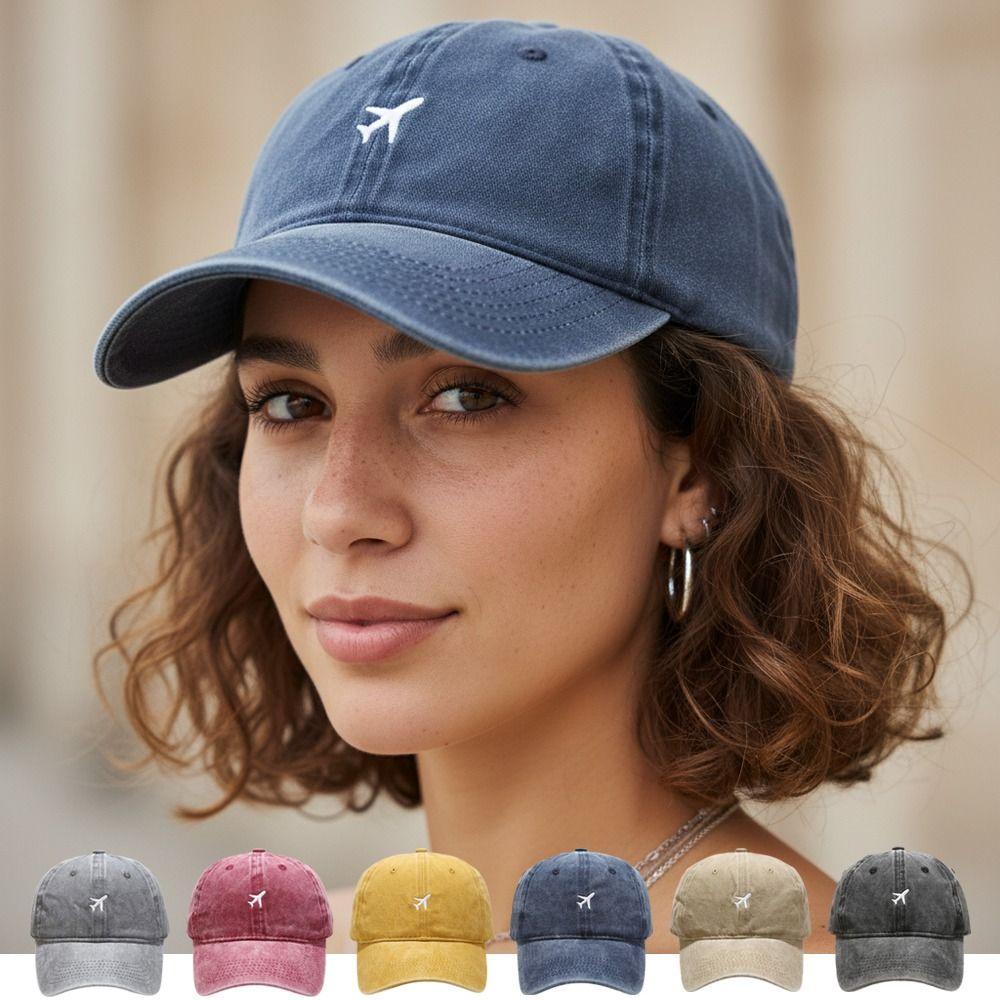 Washed Cotton Airplane Embroidered Baseball Cap Hip Hop Distressed Plane Dad Hat Adjustable Sunscreen Dad Hat