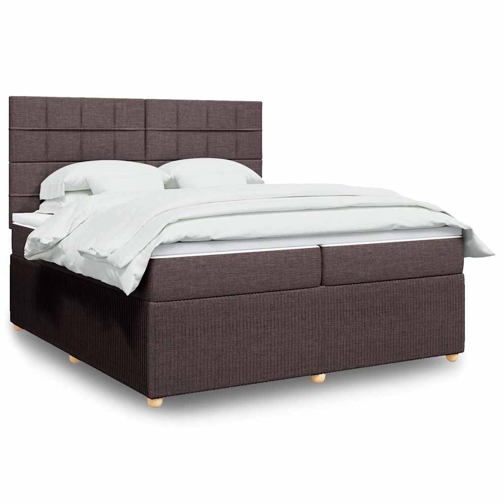 Box Spring Bed with Mattress Dark Brown 200x200 Cm Fabric
