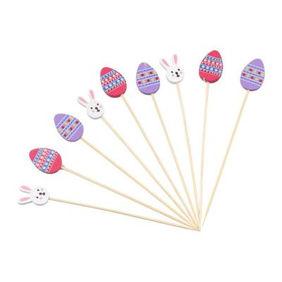 50/100Pcs Rabbit Egg Pattern Easter Disposable Bamboo Skewer Hamburger Topper Smooth Surface Food Toothpick Cocktail Picks