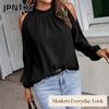 JPNTKY Women's Fashion Casual Solid Color Print Long Sleeve O-Neck  Blouses & Shirts