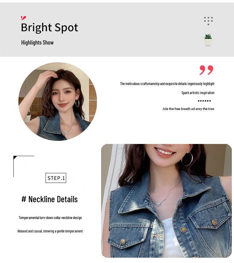 European Style Soft Denim Ribbon Vest Top for Women