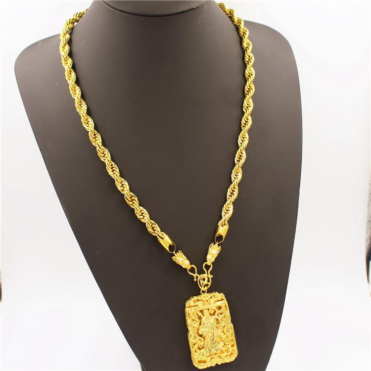 Luxurious 9999 24K real gold men's necklace Guan Gong Guanyin faucet pendant domineering fashion accessories