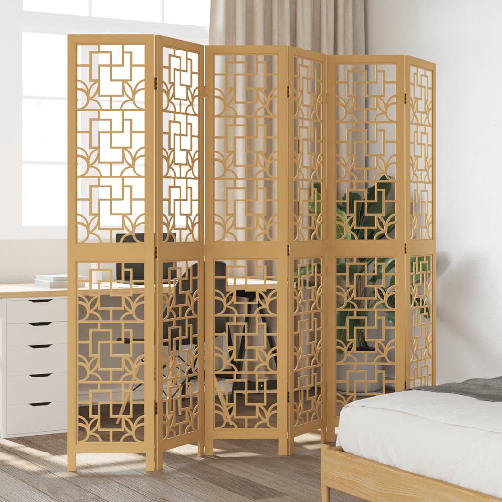 6 Piece Room Divider Brown Solid Paulownia Wood