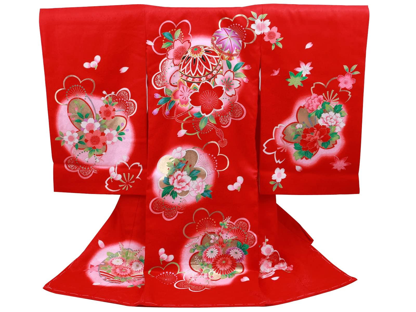 

Shrine visit gold piece embroidered pure silk kimono long undergarment set for swaddling celebration red [Kimonoya Sara] girls, children, clothes, червоний