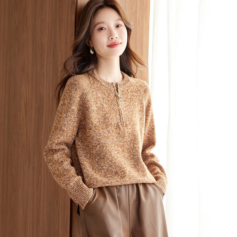 Srcr Women's Premium 100% Wool Half-Zip Knit Sweater