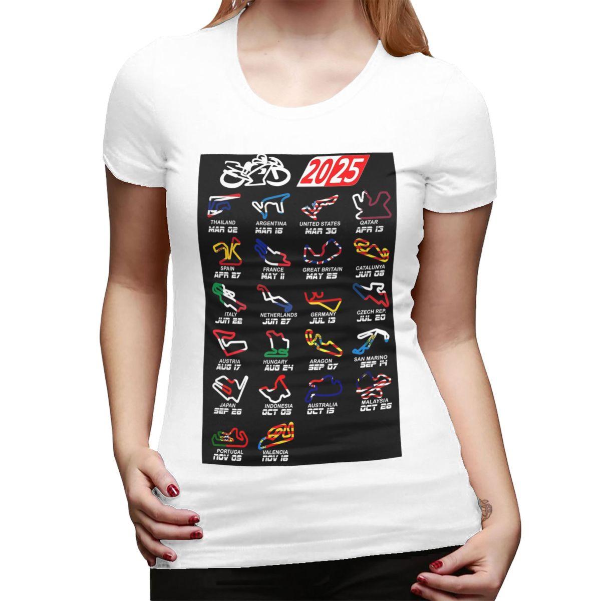 

Calendar Season 2025 MotoGp Circuits TShirt for Women Crew Neck Streetwear T Shirts Womens Tees Short Summer Clothes Tops S
