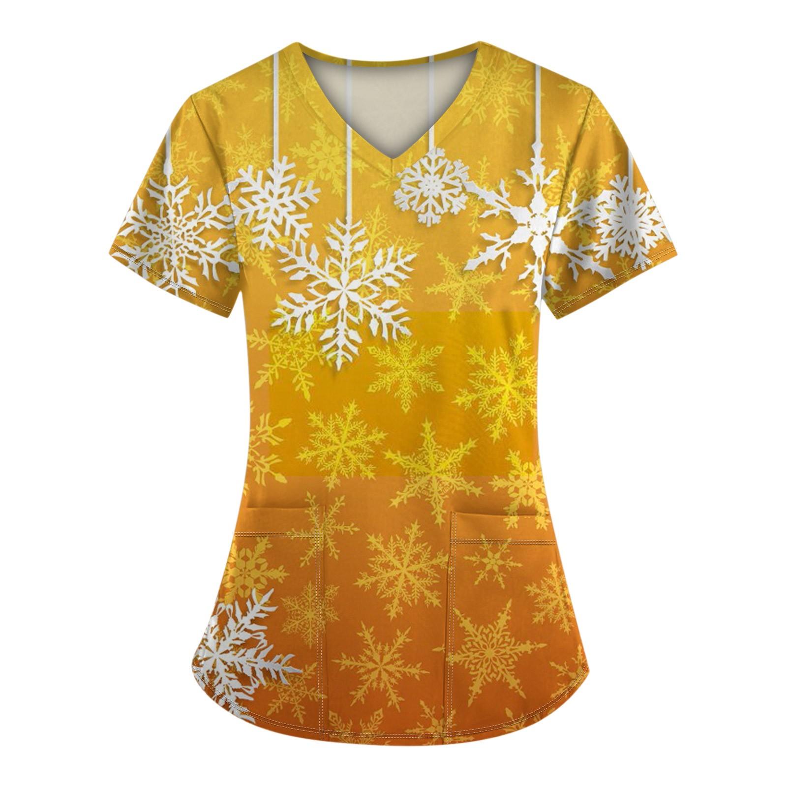 

Женская рождественская печатная рабочая униформа с V-образным вырезом и карманом, защитная униформа M оранжевый