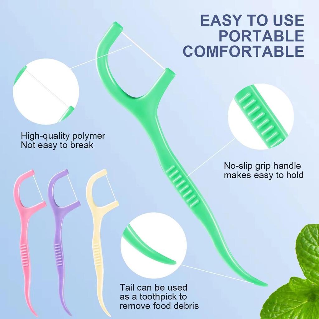 60 Piezas Hilo Dental con Sabor a Menta para Adultos, Palillos de Hilo Dental Ultra Finos, Palillos Portátiles con Hilo Dental para el Hogar y Viajes, Dental