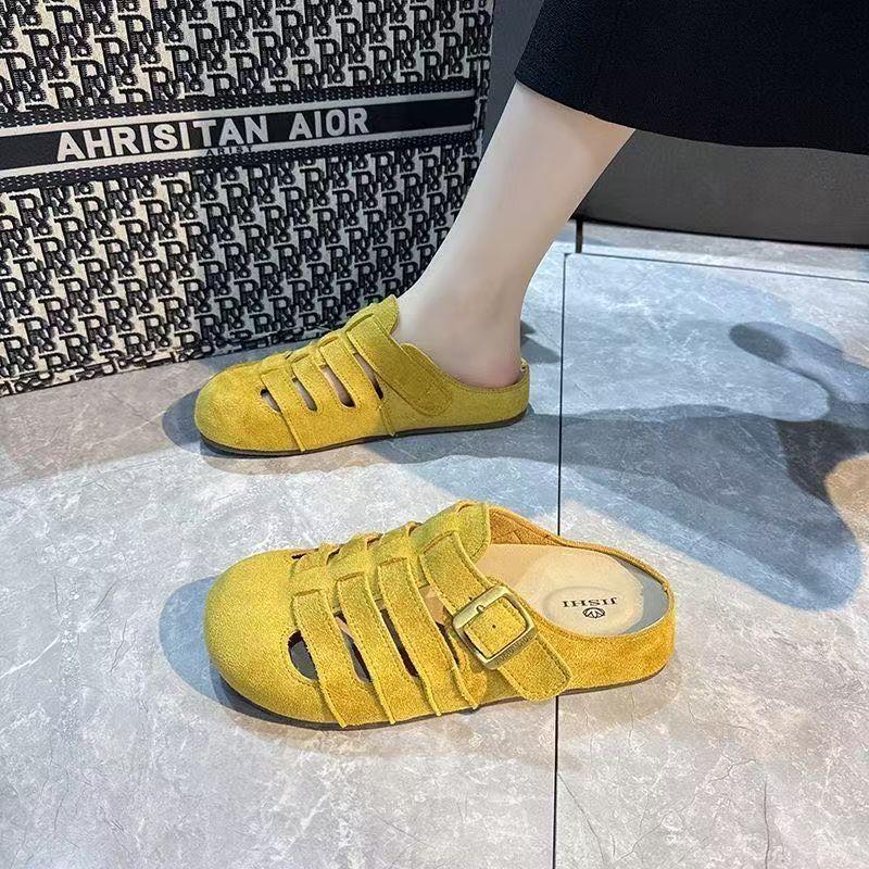 2025 Summer Fairy Style New Roman Style Female Drag Birken Bag Head Muller Shoes Soft Sole Wear Half Drag Sandals