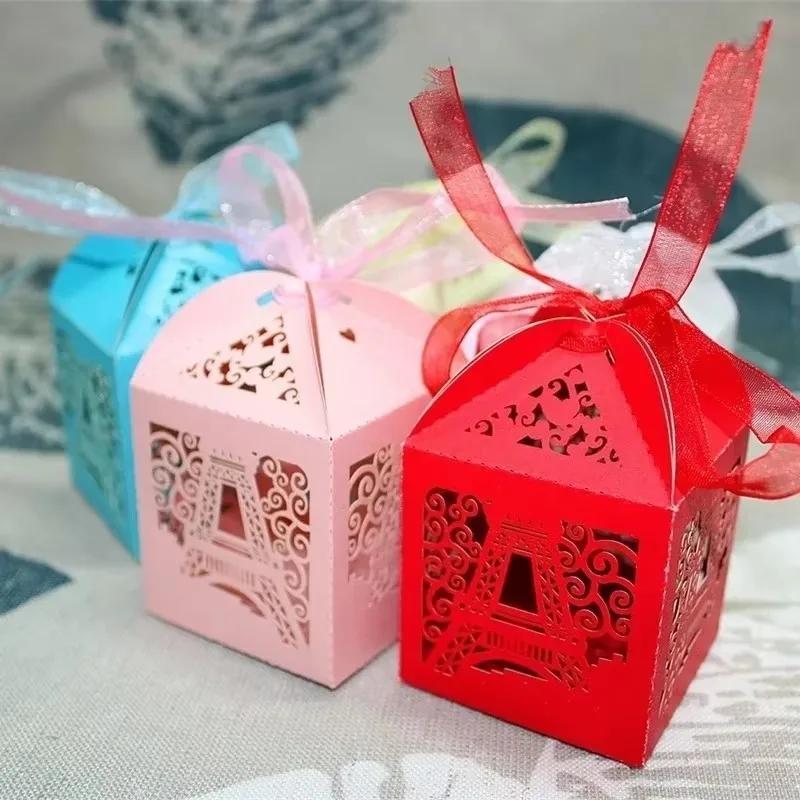 2025 New 50Pcs/Set Creative Hollow Tower Wedding Candy Box Gift Chocolate Candy Box Party Small Gift Packaging Boxes