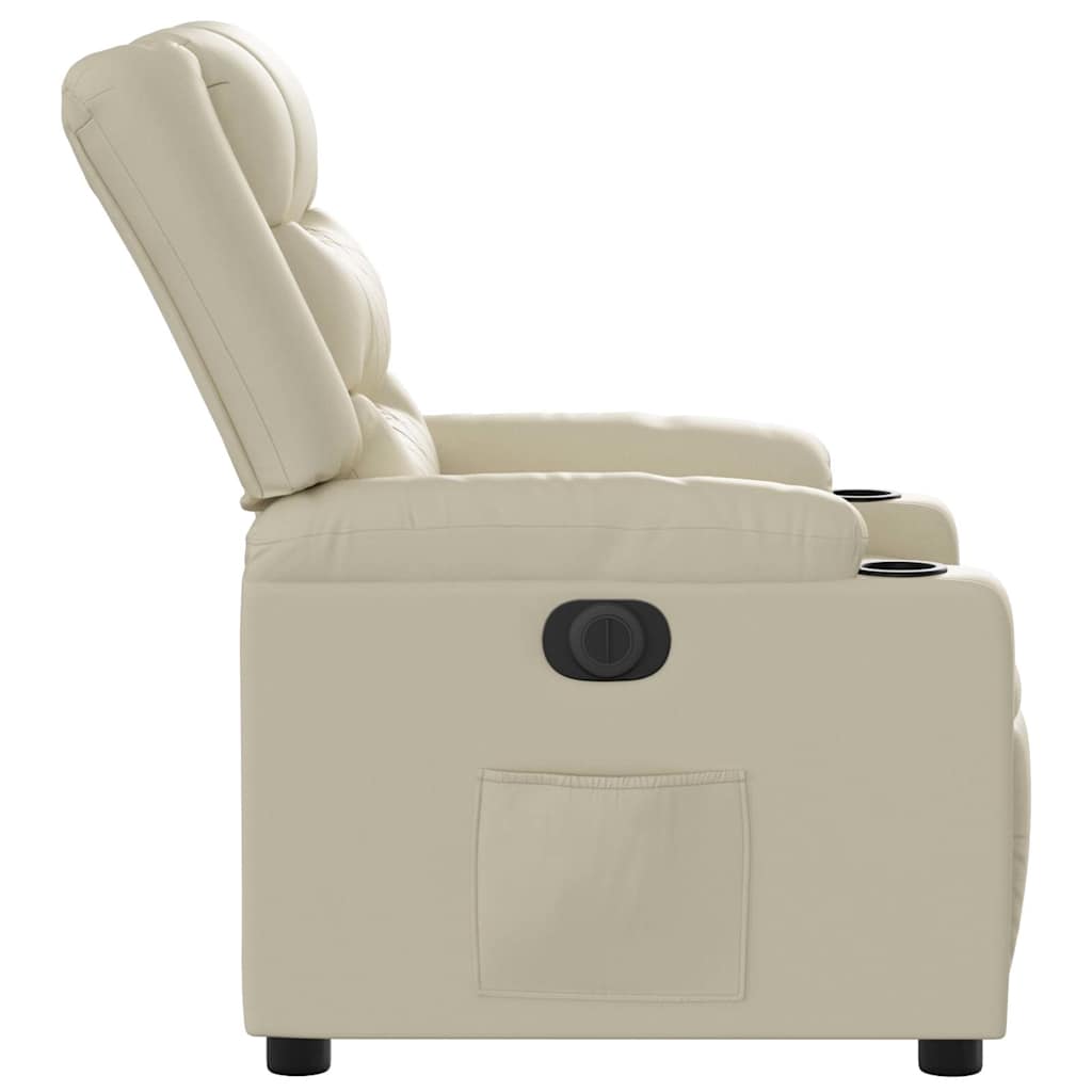 Electric Recliner Chair Cream Faux Leather