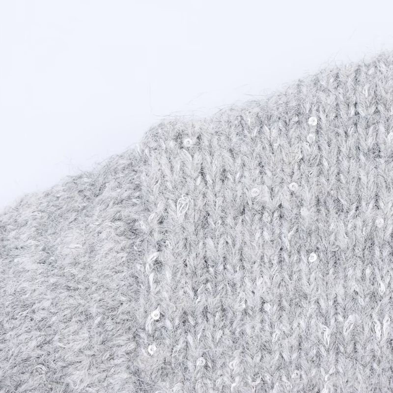 Kaslead New Women clothes Western Style Fashion Simple Sequins Sweater V-neck Cardigan Long sleeve