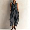 Damen Sommer-Strampler Ärmellos Revers Locker Bequem Einfarbig Tasche Urlaub Lässig Overalls Damen