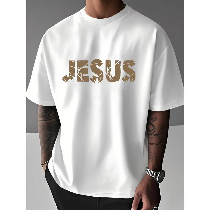 Christian Style  Cross Men's Short-Sleeve T-Shirt, Faith-Themed Loose Fit Top, Soft Breathable Summer Tee