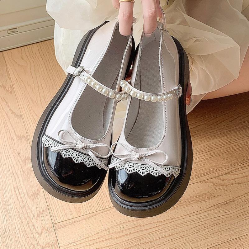 Platform Colorblock Mary Jane Single Shoes Women's Fashion Round Toe Shallow Mouth Slip Strap Non-Slip Low Top Shoes