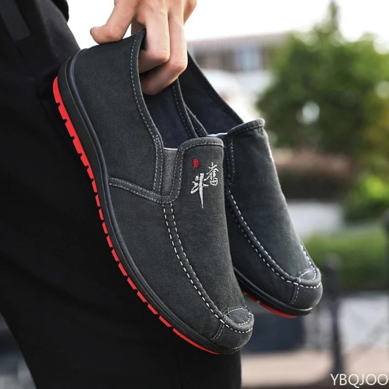 Fashion Men's Flat Bottomed Single Shoes New Anti Slip and Wear-resistant One Foot Soft Sole Comfortable Casual Canvas Shoes Platform