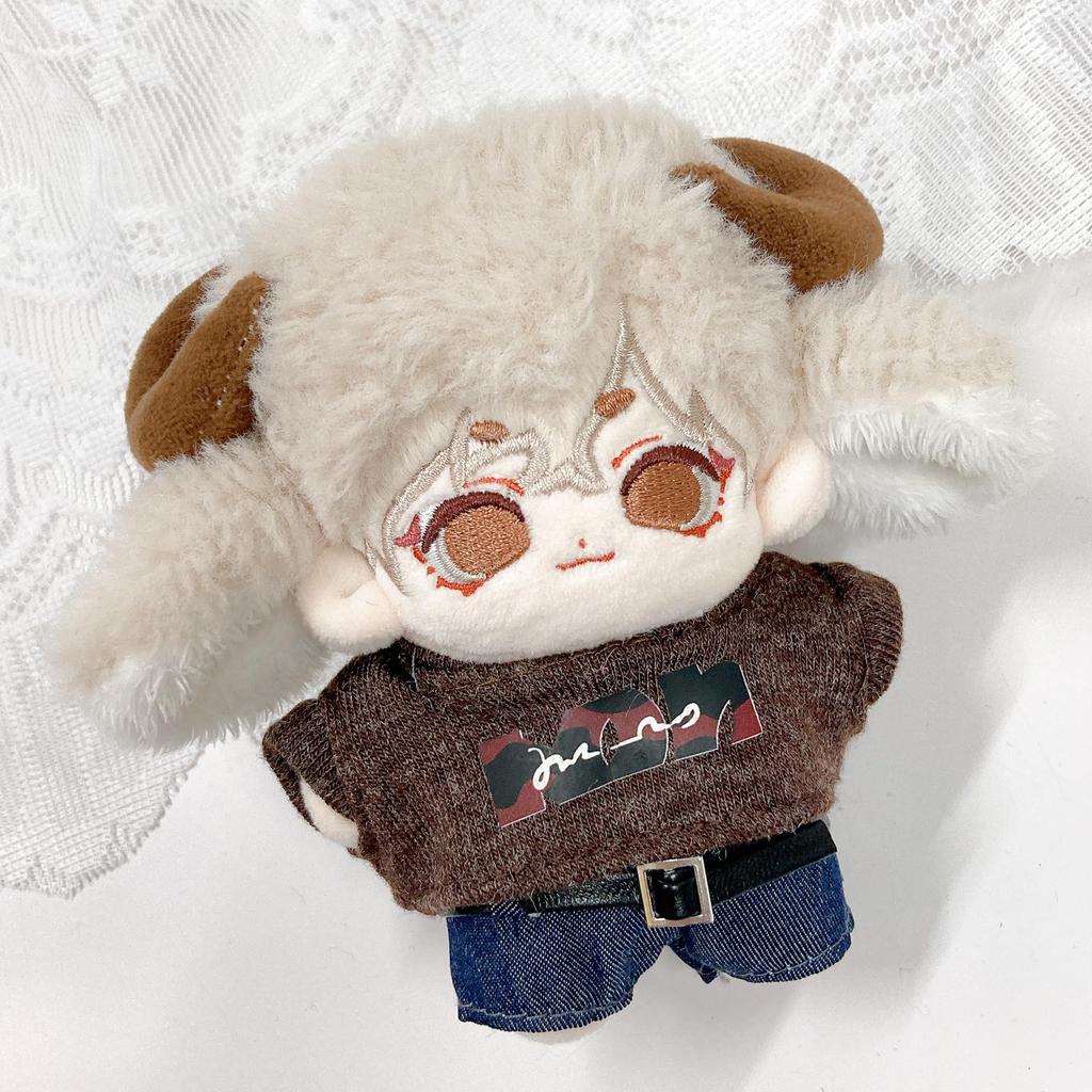 10cm Plush Toy Set (Brown) Graphic T-Shirt, Pants, and Belt Set, Perfect for Kigurumi, Otaku, and Otaku Fans, Dolls, Mascots, and Kpop Dolls [Used]