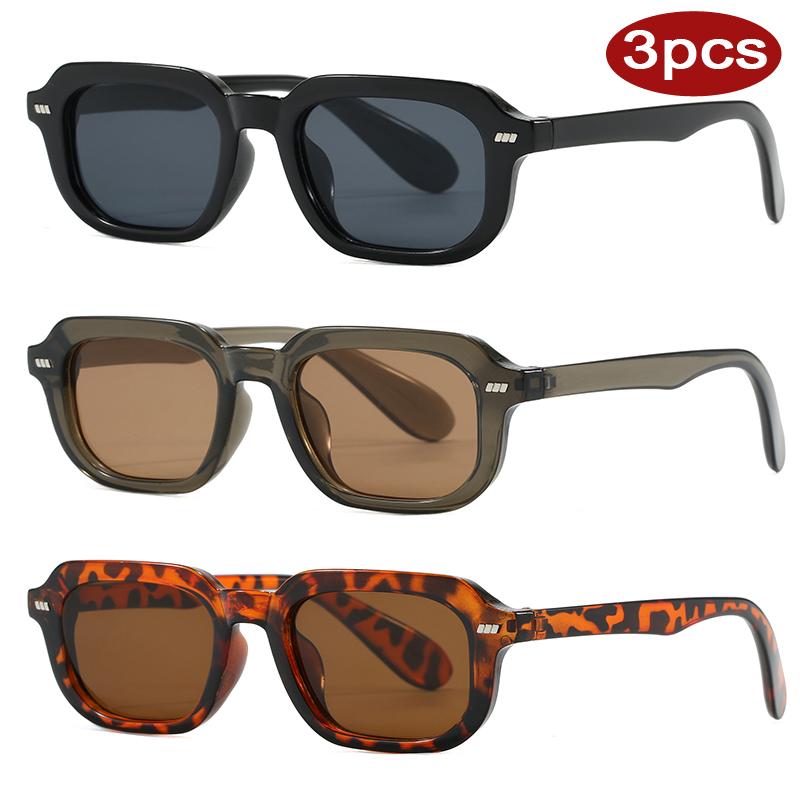 3Pcs Fashion Square Rivet Design Sunglasses Vintage Colorful Lens Sun Glasses Men Women Simple High-Quality Eyeglass Uv400