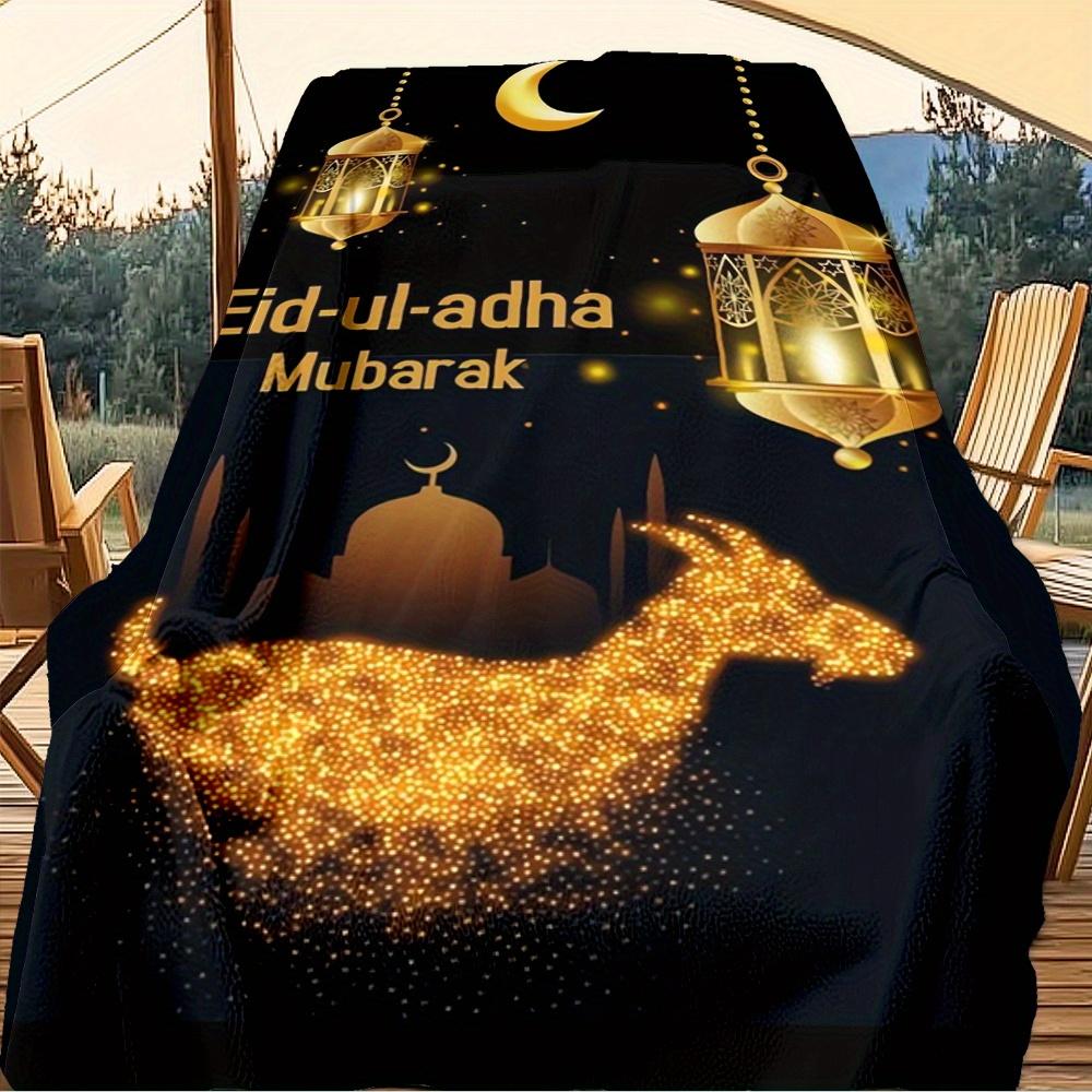 1pc Eid-ul-adha, Mubarak, Festival Digital Printed Flannel Blanket, Super Soft Plush Fleece Bed Cover, Multipurpose Four Season Blanket for