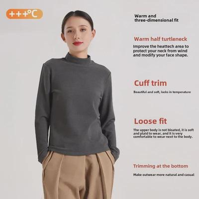 Women's Warm Hyaluronic Acid Half-Neck Knitted Top: Thick, Elastic, Plus Velvet, Long Sleeve.