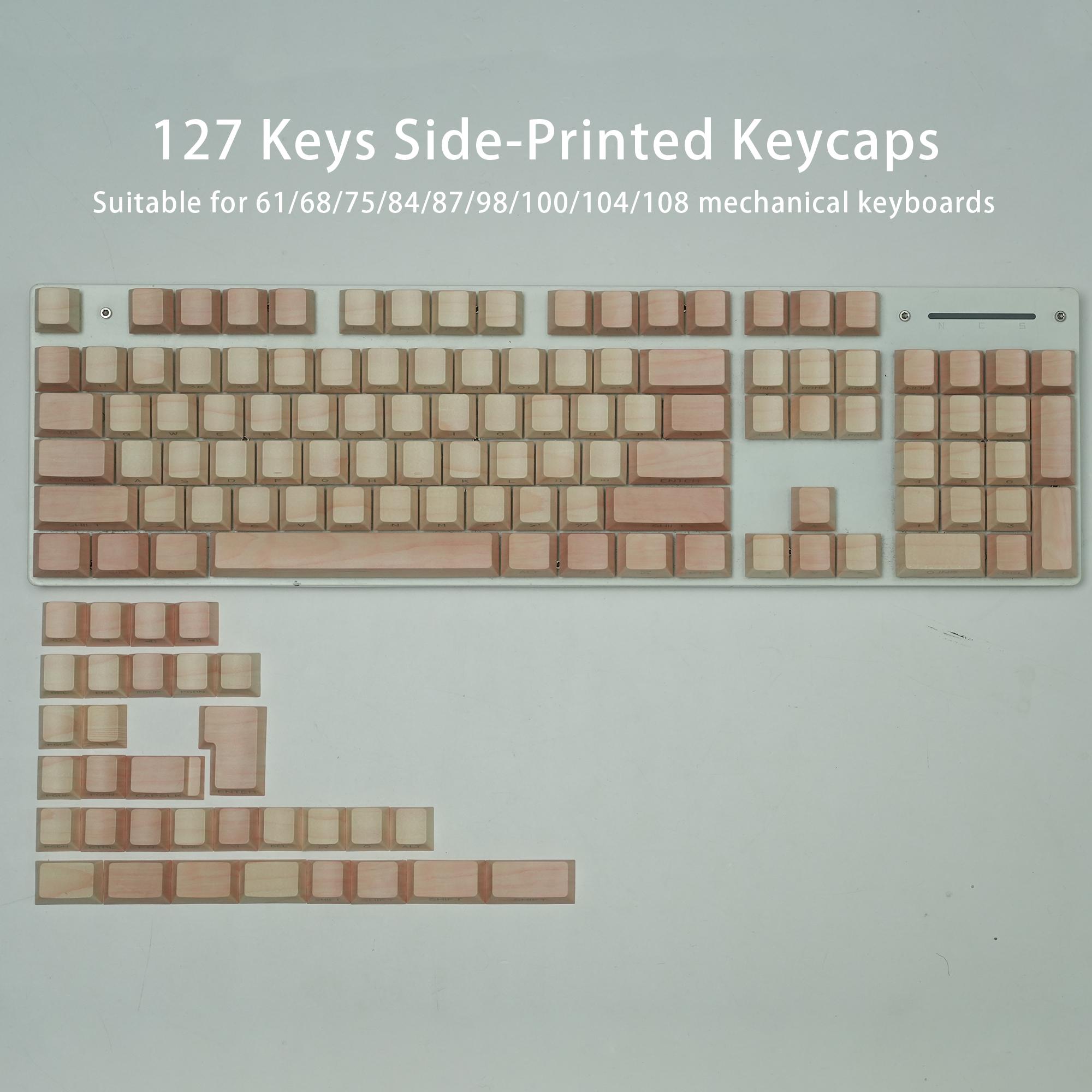 

Креативные персонализированные 5-сторонние термосублимационные колпачки для клавиш из полупрозрачного ПБТ с боковой гравировкой и текстурой орехового зерна светло-коричневого