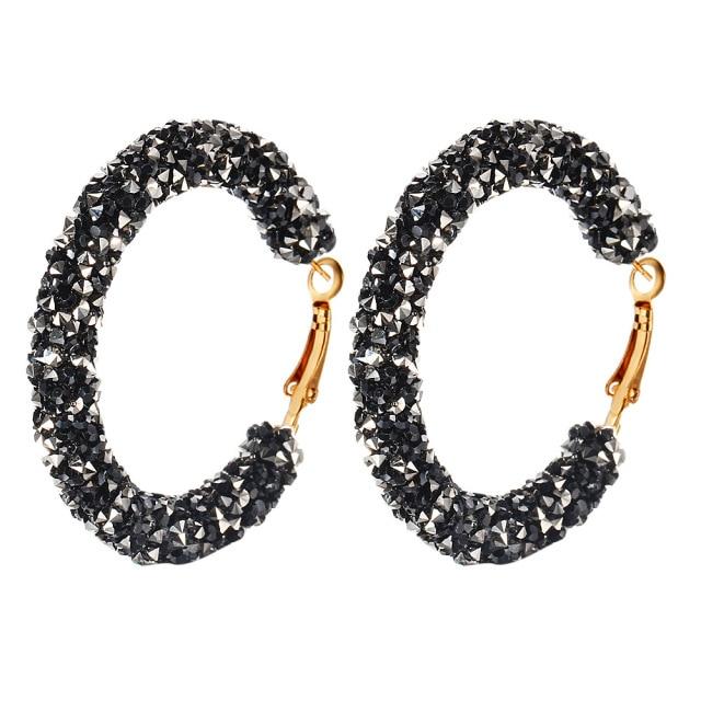 Sparkle Hoop Earrings For Women Punk Rock Big Crystal Black White Color Personality Retro Exaggeration Fashion Jewelry Kae157